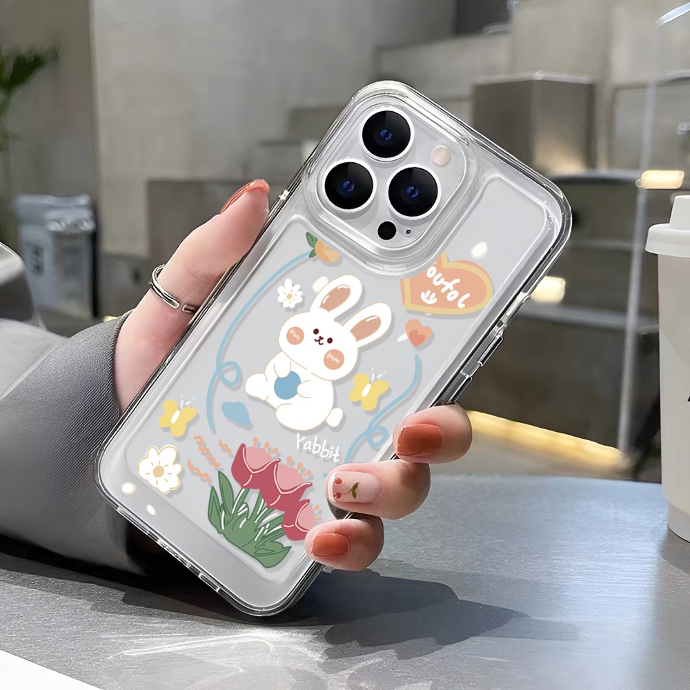 Ốp Điện Thoại Trong Suốt Họa Tiết Hoa Tulip Và Thỏ Cho iphone 14 Pro Max 14 Plus 13 11 12 7Plus X XR XS Max