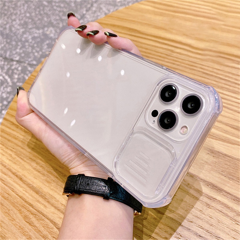 Ốp Điện Thoại Trong Suốt Có Nắp Trượt Bảo Vệ Ống Kính Máy Ảnh Cho iPhone 12 Pro Max 11 XS Max X XR 8 7 Plus SE