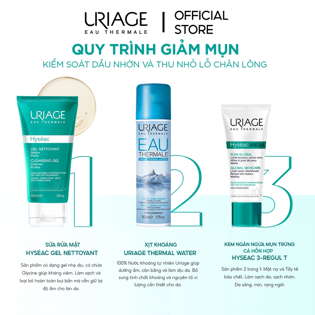 Gel rửa mặt cho da dầu, mụn URIAGE HYSÉAC GEL NETTOYANT 150ml