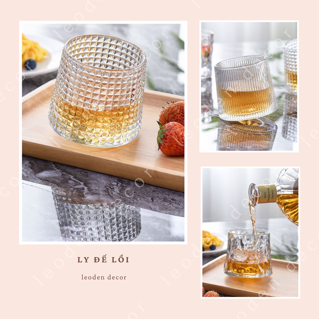 Ly thủy tinh decor chịu nhiệt đế lồi, ly rượu ngoại họa tiết hiện đại trang trí đẹp- LEODEN Decor