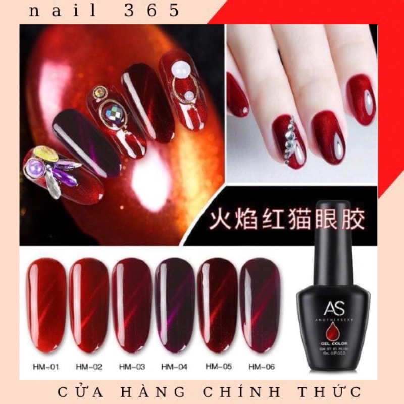 Sơn gel AS tone mắt mèo đỏ - HM ( chai đen )