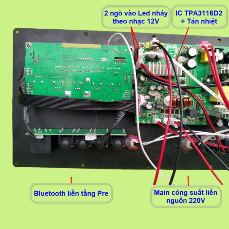 Mạch loa kéo Reverb chống hú IC TPA3116D2 150W cho loa kéo 4 tấc đơn hoặc 3 tấc đôi, 2 ngõ vào Micro không dây