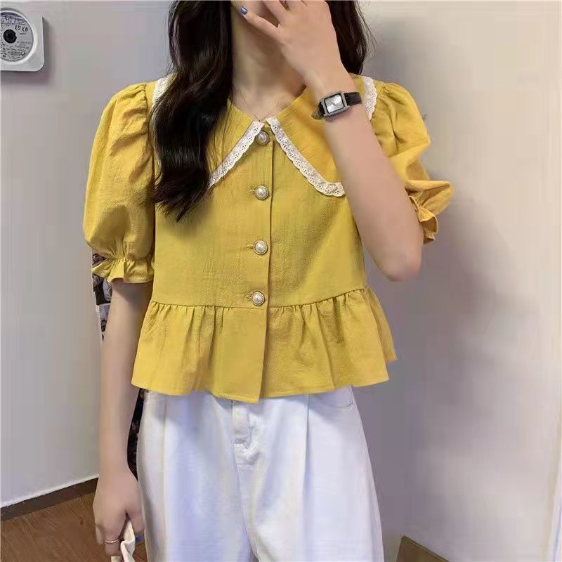 Áo Sơ Mi Tay Phồng Cổ Búp Bê Dáng Rộng Thời Trang 2022 Dành Cho Nữ