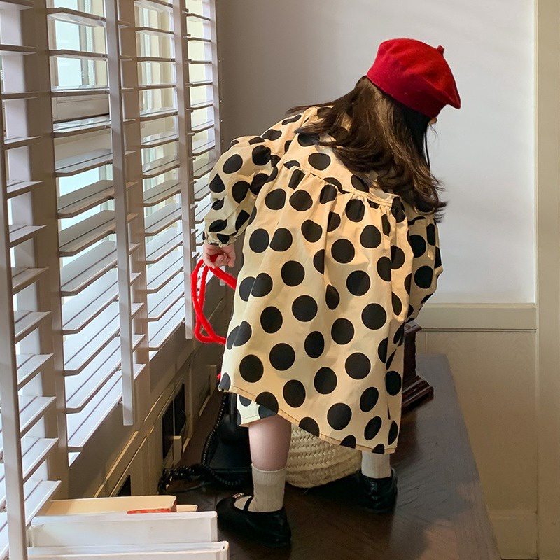 Se7en Đầm Công Chúa Mùa Hè Tay Dài Cổ Tròn In Chấm Bi Phong Cách Hàn Quốc Cho Bé Gái