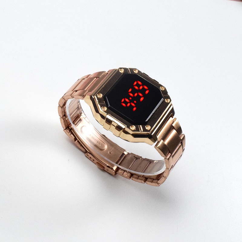 Đồng Hồ LED Dây Thép Mặt Vuông Thời Trang Cho Nam Nữ