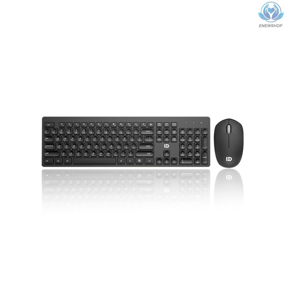 【enew】FD Wireless IK7300 Keyboard &amp; Mouse Combo 2.4GHz Concave Button Set Smart Power-Saving Silent Clicks Slim Combo for Laptop, Computer Black