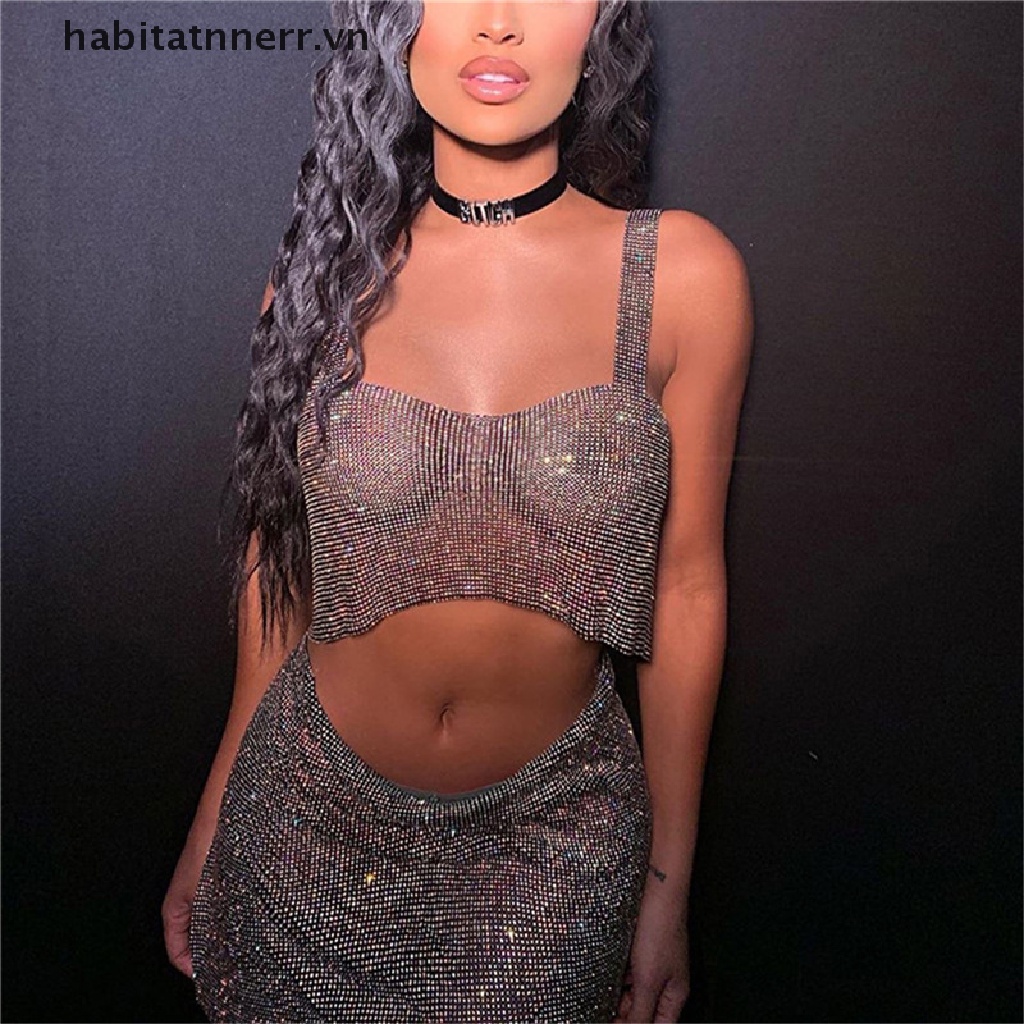 Áo Croptop Hai Dây Đính Đá Lấp Lánh Thời Trang Cho Nữ