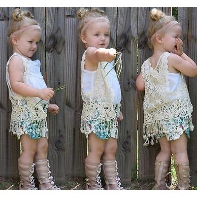 ❤XZQ-Baby Girl Toddler Kid Crochet Lace Hollow T-shirt Top Vest Tassel Cover Up