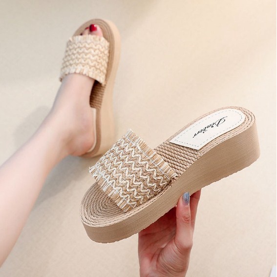 Dép nữ đẹp kiểu mới xinh đế bằng cao gót 5 phân vân cói thời trang phong cách DN40