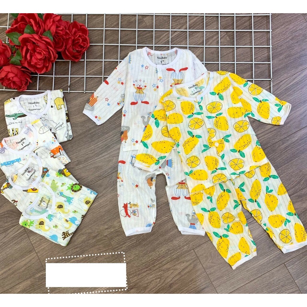 [Freeship 99k]Bộ cotton giấy dài tay cúc giữa cho bé