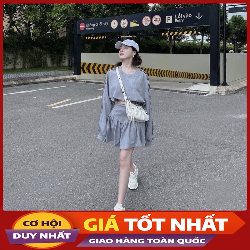Sét Áo Croptop Viền Sọc Mix Chân Váy Xòe SB2075- Violet