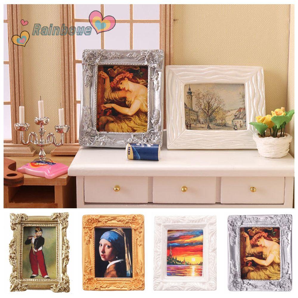 Khung tranh sơn dầu mini phong cách cổ điển dành cho nhà búp bê tỉ lệ 1:12