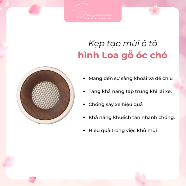 Nước hoa ô tô kẹp tạo mùi hình loa gỗ óc chó tạo hương thơm, trang trí, thanh lọc không khí, chống say xe,...