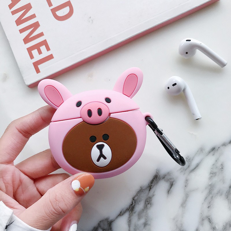 Pink Brown Bear Apple AirPods For Silicone case Shockproof Earphone Protective Cover Waterproof