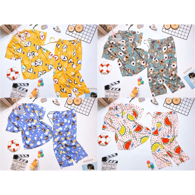 Bộ lanh mặc nhà, đồ bộ tole nữ quần 8 tấc tay ngắn F21 VNXK