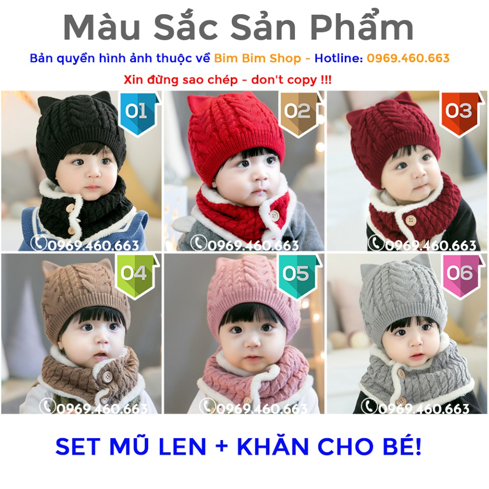 XẢ HÀNG Bộ Mũ Len Cho Bé Kèm Khăn Quàng Cổ. Nón Len Lót Lông Siêu Đẹp cho bé từ 1-4 Tuổi