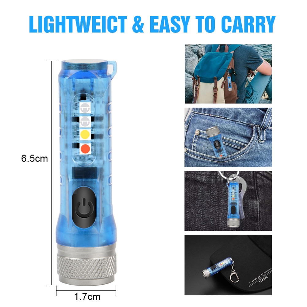[IN STOCK&amp;COD]Móc khóa đèn pin nhỏ gọn có móc treo thiết kế cổng sạc USB tiện dụng