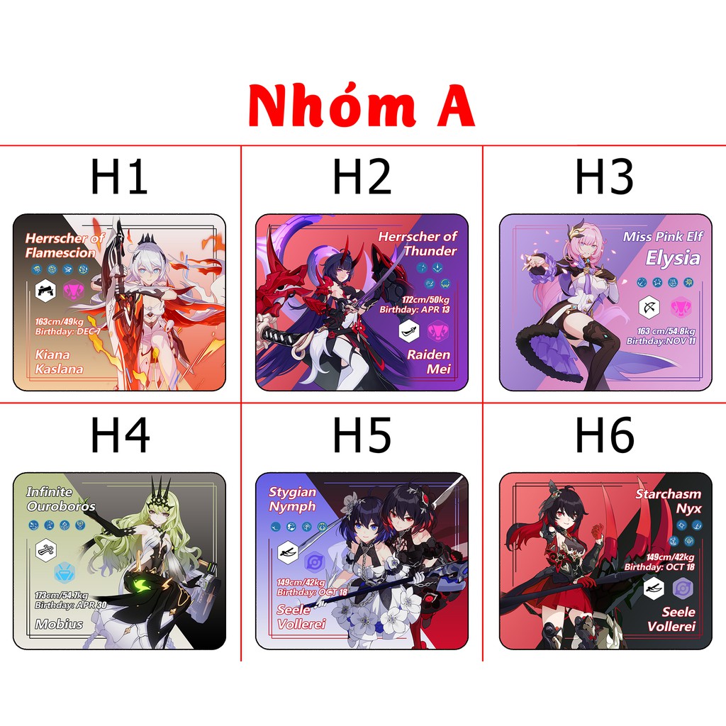 [Có nhiều mẫu] Lót chuột game Honkai Impact 3 - Size 24x20cm