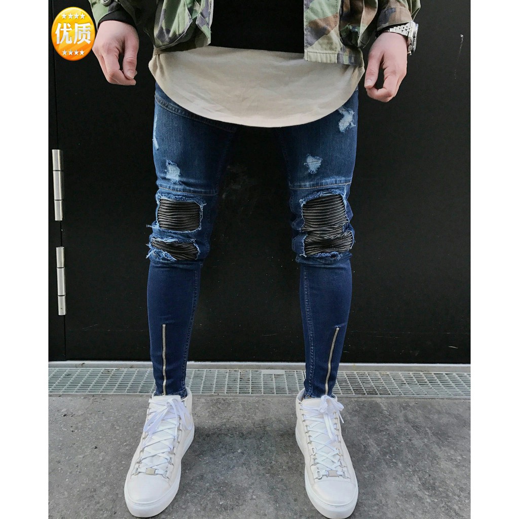 Men Ripped Skinny Biker Jeans Destroyed Frayed Mens Jeans Pants stretchabele Skinny Comfortable Denim Fashion Jeans for Men COD