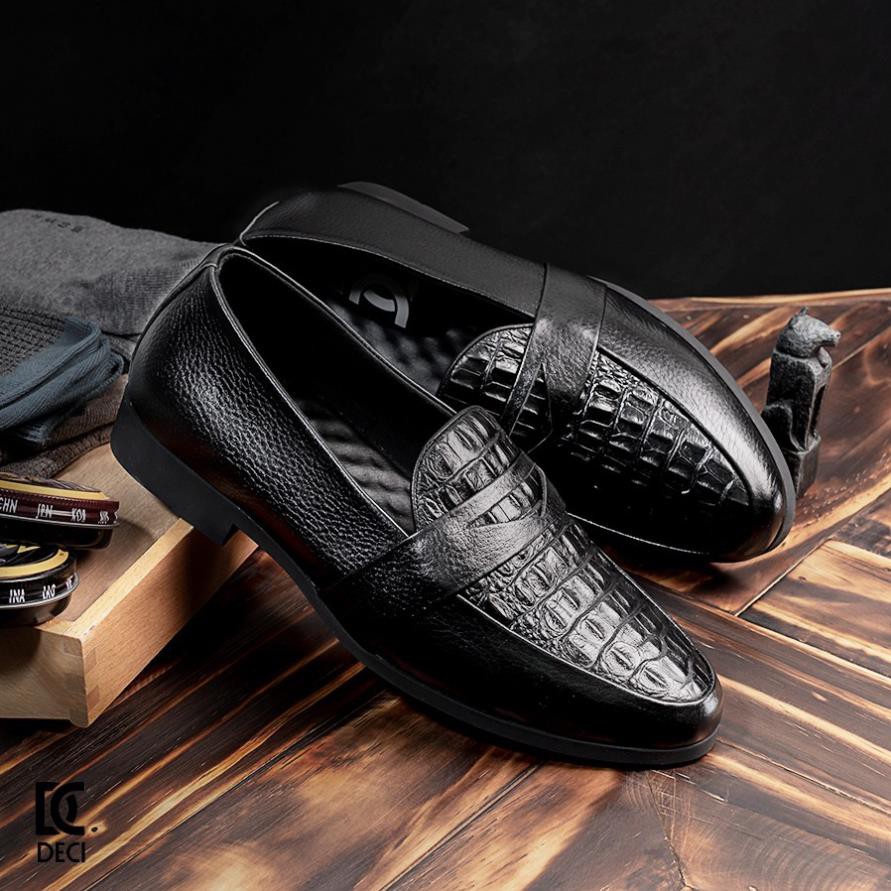 Giày da nam công sở loafer DECI cao cấp đế cao su da bò DB-10 màu đen