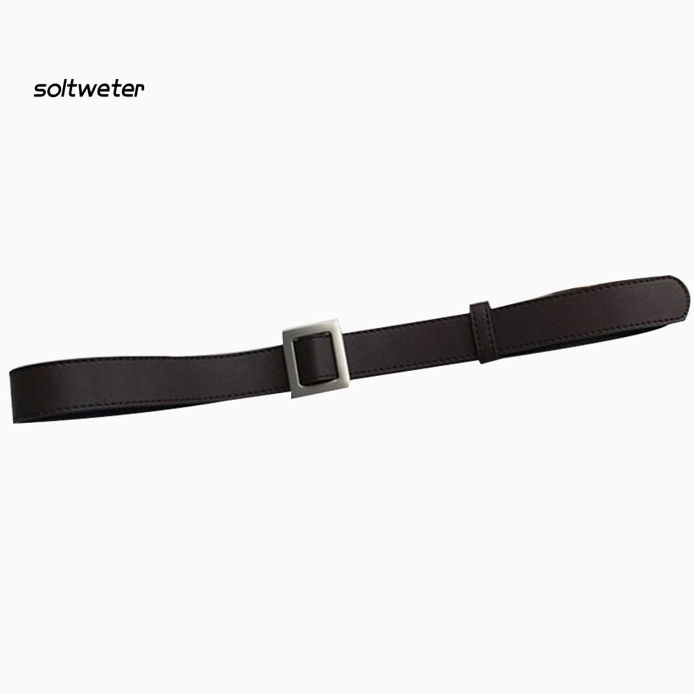 Dây thắt lưng da giả màu trơn khóa cài kim loại thời trang dành cho nữ