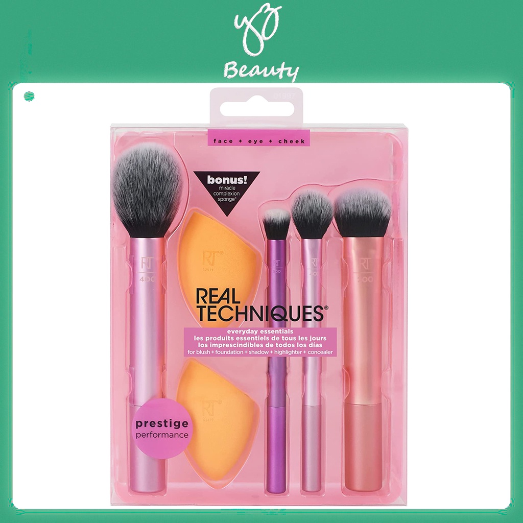 Bộ 4 cọ kèm 2 mút REAL TECHNIQUES Everyday Essentials Plus with Bonus Miracle Complexion Sponge - YzBeauty