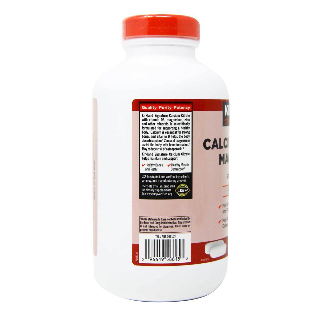Viên uống bổ sung canxi, magie, zinc kirkland signature calcium citrate magnesium and zinc 500mg 500 viên Healthy Care