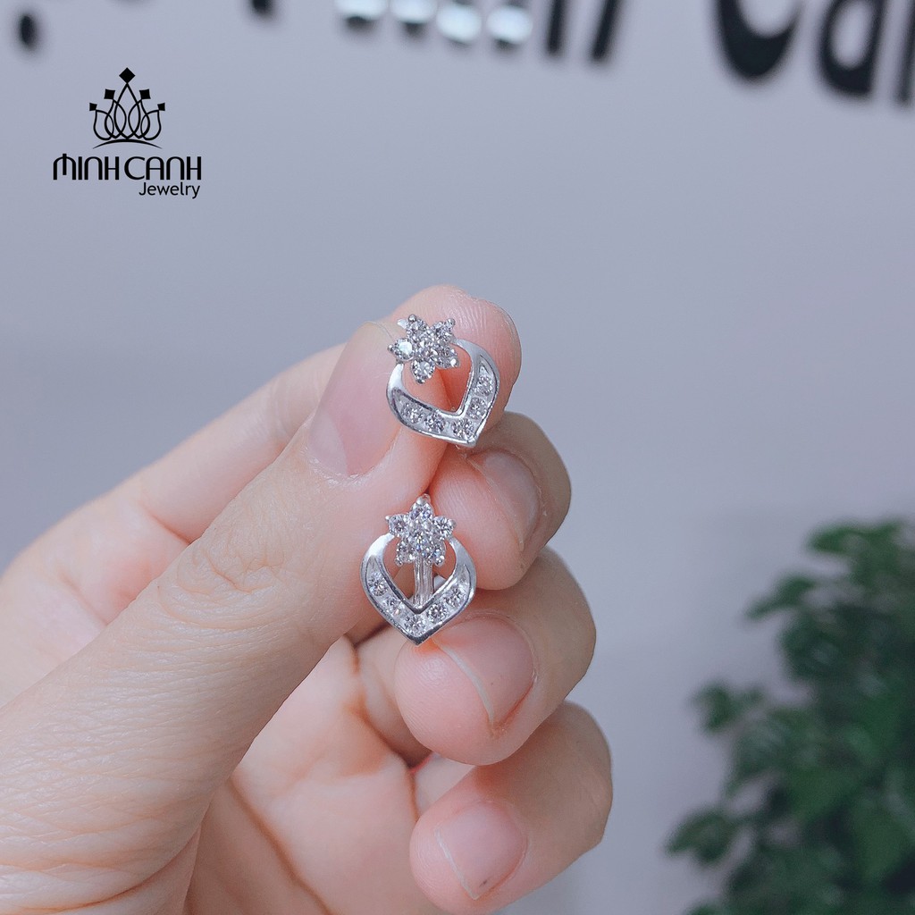 Bông Tai Bạc Hình Trái Tim Khóa Bấm Tròn - Minh Canh Jewelry