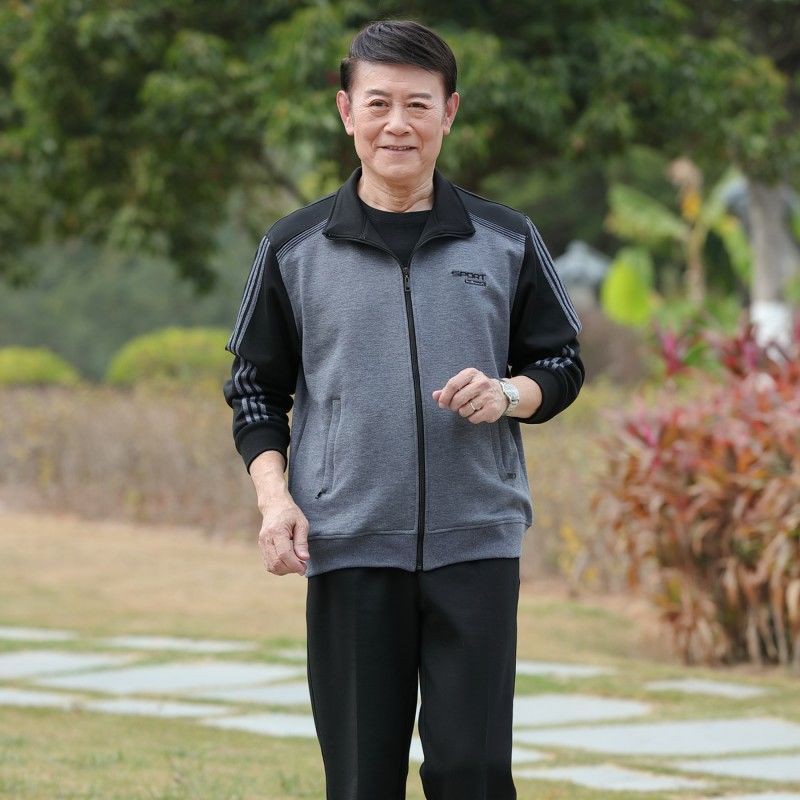 Bộ đồ thể thao trung niên và người cao tuổi bộ đồ thể thao nam mùa xuân và mùa thu bộ đồ cha bộ đồ ba mảnh áo len ông nộ