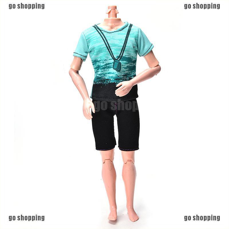 {go shopping}Green T-Shirt Suit for Ken Doll Barbie Cloth Black Short Pants Fashion Doll Suit