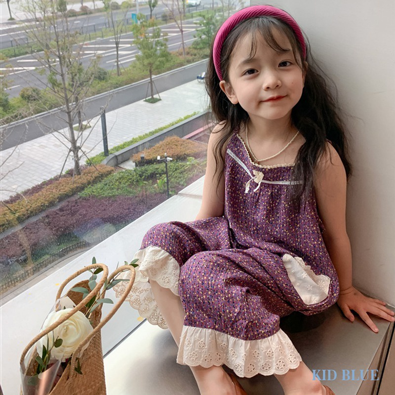 Bộ Áo Liền Quần Hai Dây Phối Ren Hoa Phong Cách Hàn Quốc Thời Trang Mùa Hè Cho