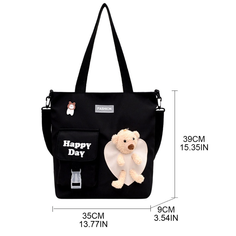 Túi Xách Đeo Vai Bằng Vải Bạt Hình Gấu Bông Dễ Thương Thời Trang Cho Nữ