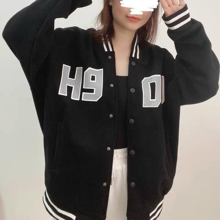 Áo khoác dù bomber bóng chày cúc bấm H9 09 thời trang phong cách Ulzzang