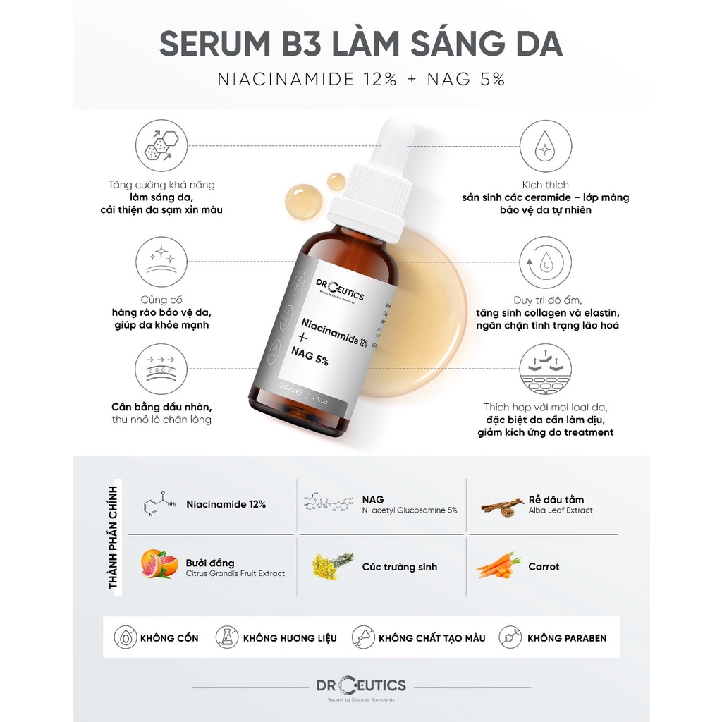 ✅[Chính Hãng] Serum Niacinamide 12% DrCeutics - Giảm Thâm, Sáng Da, Kiềm Dầu, 30ml