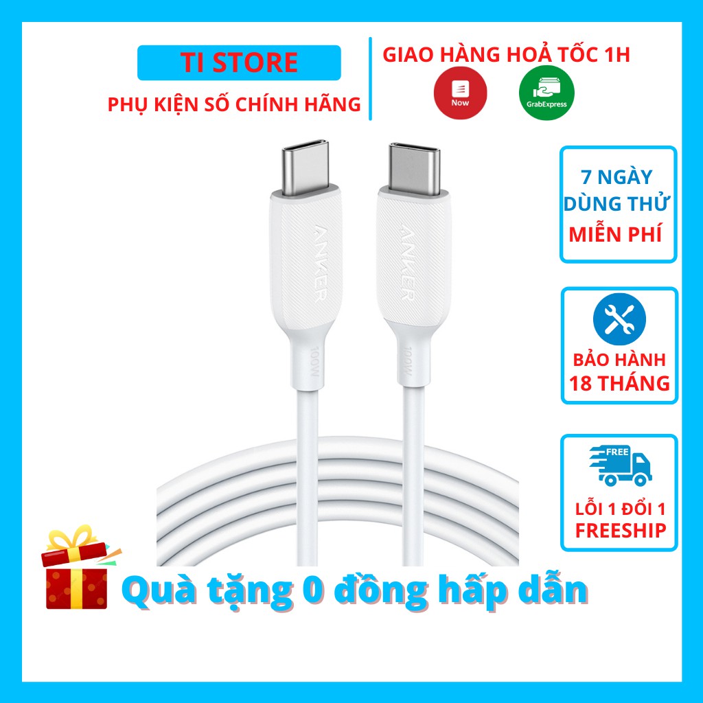 Dây cáp sạc ANKER A8856 cho Laptop ipad PowerLine III Thế hệ 3 Usb-C to Usb-C 2.0 100W ( 20V-5A)