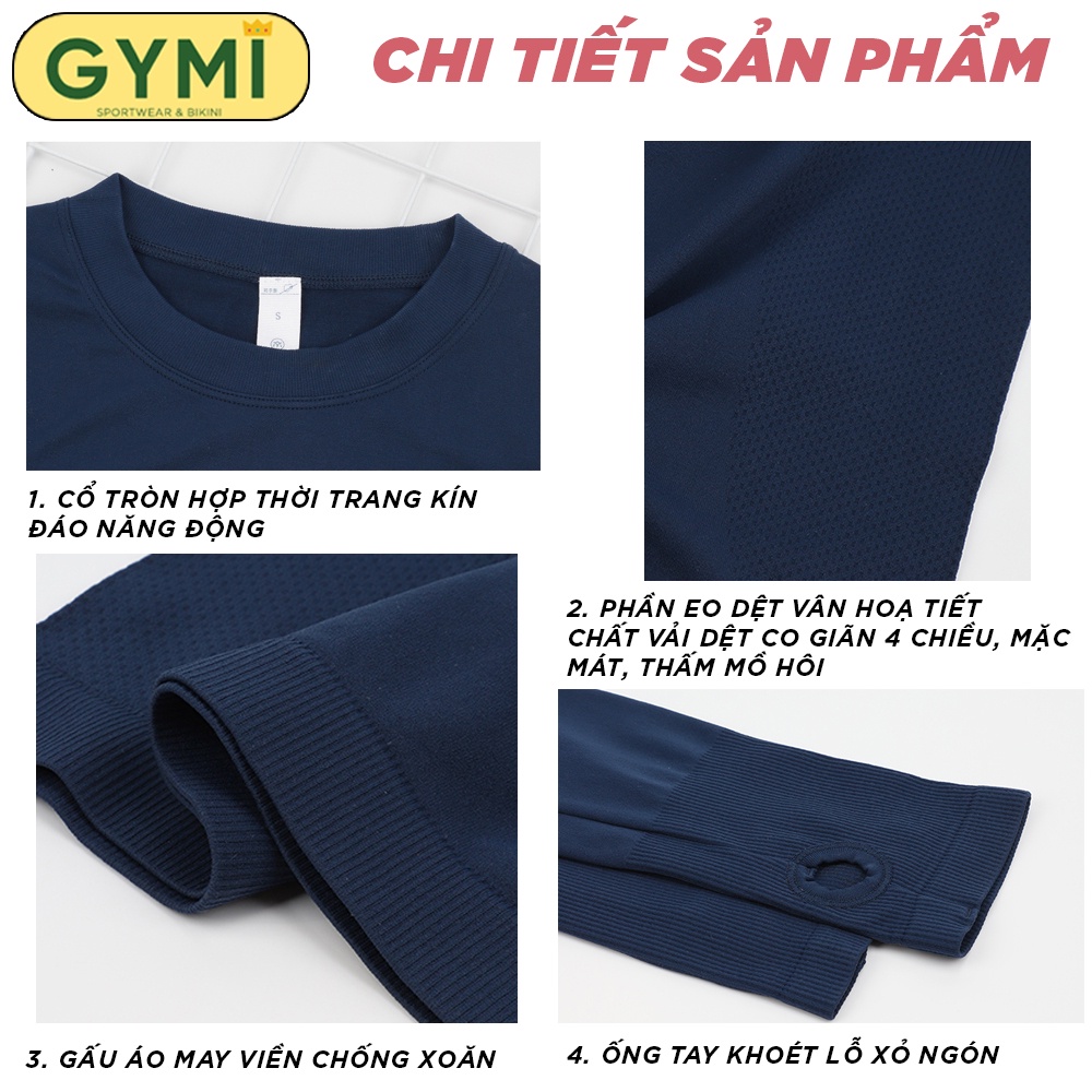 Áo tập gym yoga nữ dài tay GYMI AD02 dáng dài phủ bụng Ami Meadea chất dệt kim co giãn