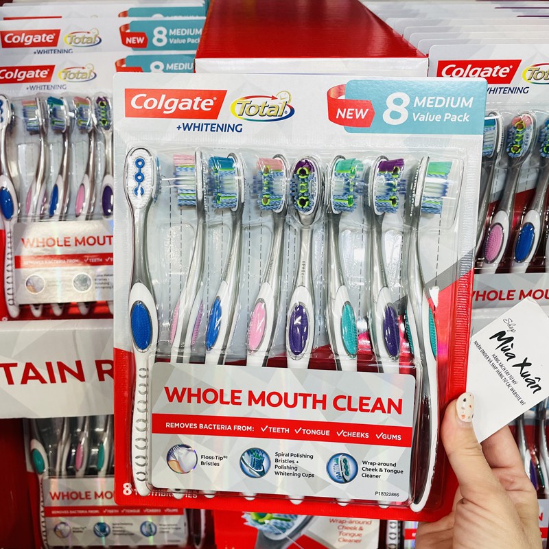 Bàn chải răng Colgate Total + Whitening - Medium, vỉ 8 cái