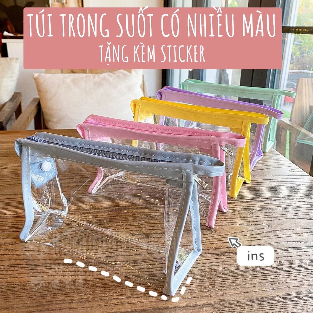 Túi đựng bút mỹ phẩm trong suốt kèm sticker dễ thương DIY TN05