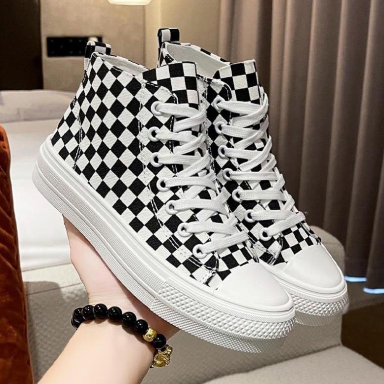 Giày thể thao Ulzzang kẻ cao cổ cam nữ Giầy sneaker Caro đen cam bản cao cấp mới nhất Hot Hit 2022