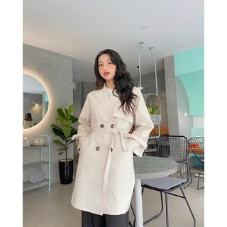 Trench coat tay cài kem