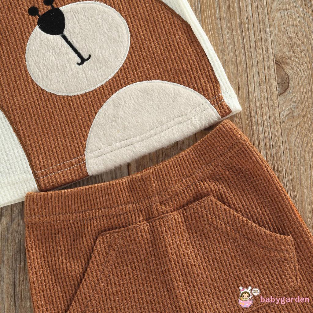 BABYGARDEN-0-24months Baby Boy Short Outfits, Short Sleeve Cartoon Bear Printed Crew Neck T-Shirt + Solid Color Elastic Waist Shorts Set