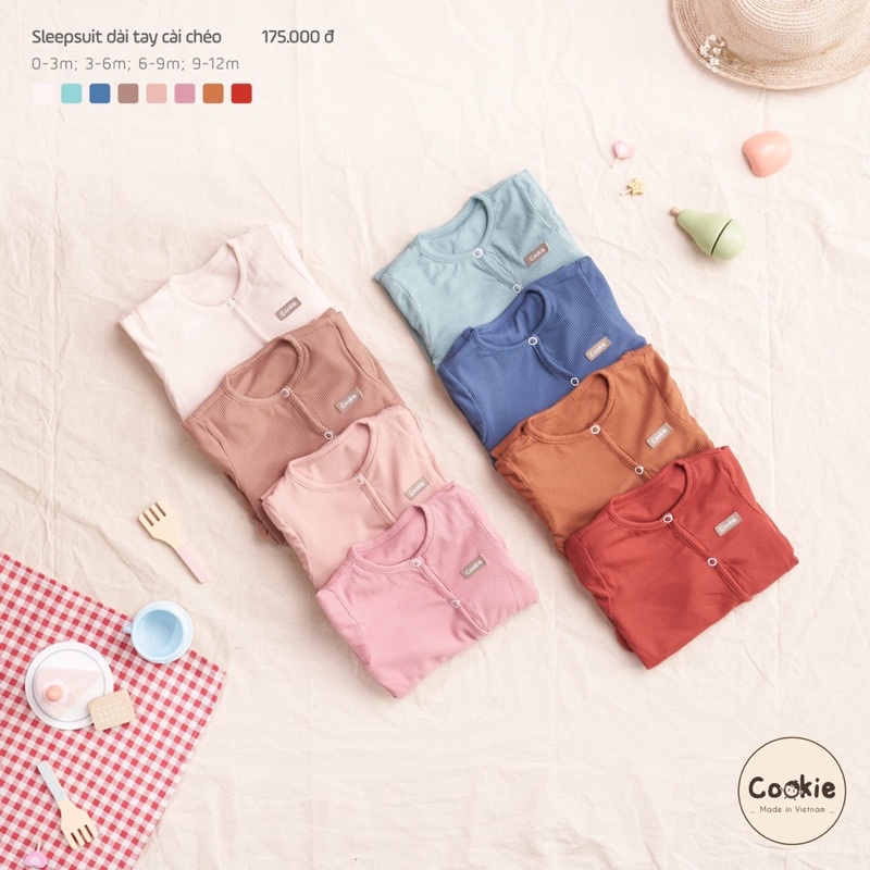 Cookie - Sleepsuit liền tất dài tay cài chéo cotton tăm mềm mát cho bé