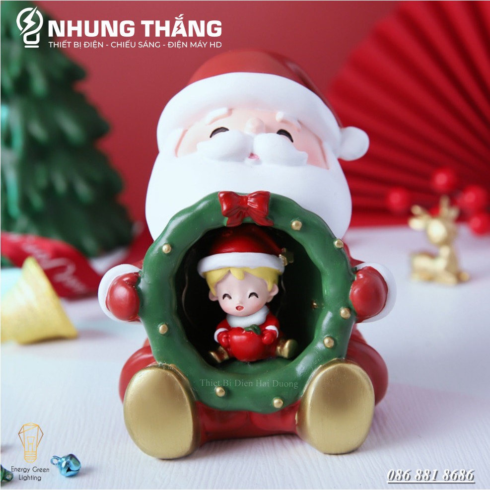 [Quà Tặng Giáng Sinh] Đèn Ngủ Hình Ông Già Noel Ôm Cô Bé,Cậu Bé Siêu Dễ Thương 2109-3A - Trang Trí Giáng Sinh - Dùng Pin