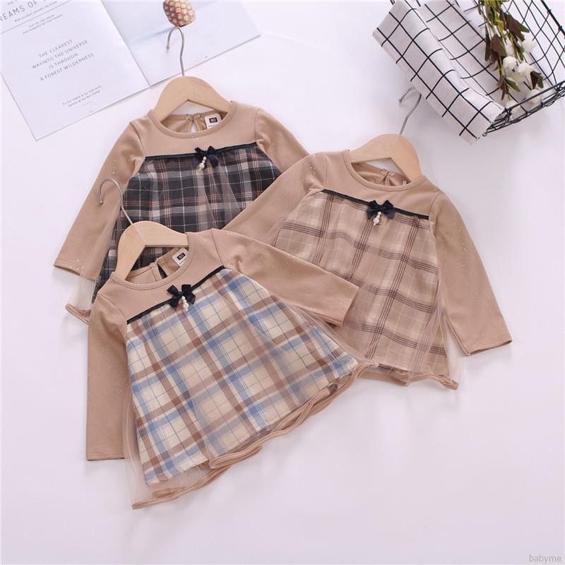 Đầm sơ mi caro tay dài phối ren đáng yêu ngọt ngào cho bé gái