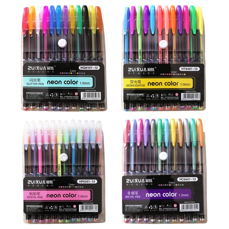 Set 12 Bút Mực Gel Ánh Kim Tuyến Lấp Lánh Dùng Vẽ Tranh / Tô Màu Đa Ứng Dụng