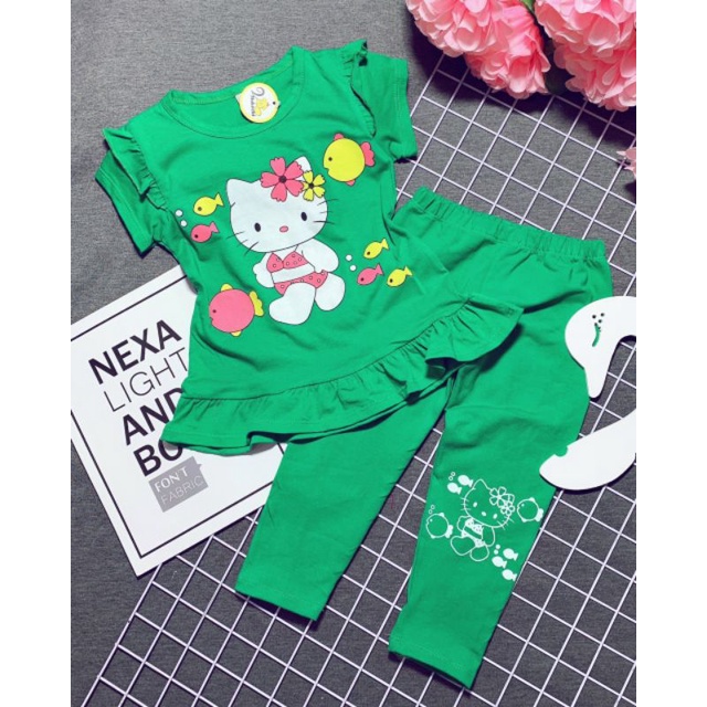 (7-22kg) Bộ tay ngắn quần dài bé gái thun cotton 4 chiều cute