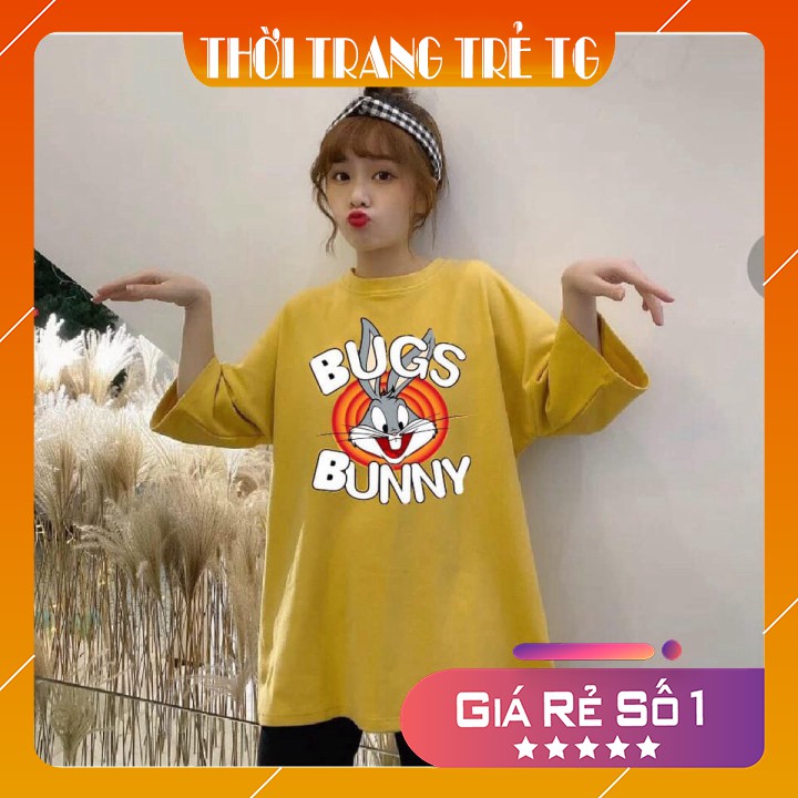 Áo thun 𝑭𝒓𝒆𝒆𝒔𝒉𝒊𝒑 Áo phông form rộng dáng Unisex L53, mặc lớp, nhóm, cặp in hình THỎ BUG BUNNY màu vàng.