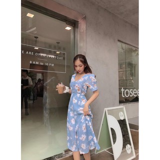 Đầm Linen hoa xanh