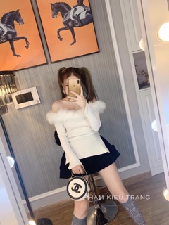 🌸🌸🌸Áo tay dài xẻ tà cổ lông 🌸🌸🌸