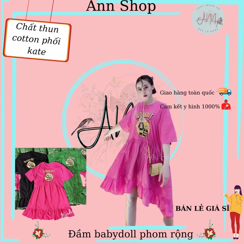 Đầm babydoll phom rộng- phom dưới 65kg- chất thun phối kate dày dặn- giá sĩ- ann9399